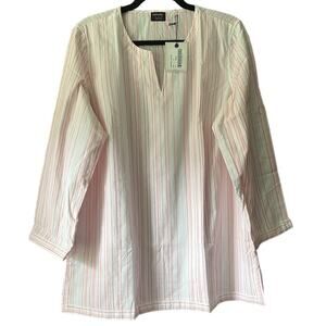 NWT Untuckit Women's Striped Durfort Shirt Tunic Long Sleeve Pink White Size 16